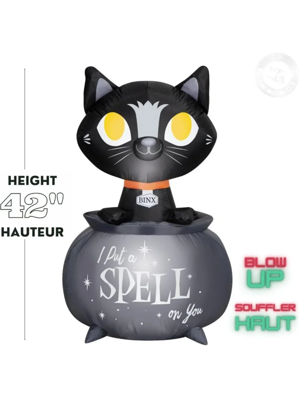 3.5' Hocus Pocus Binx Airblown Inflatable Halloween Decor with Calderon Scene